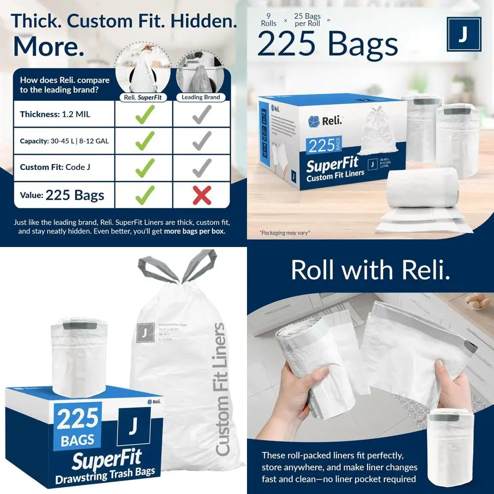 

Customizable Liners for Code J Trash Bags, 30-45 Liter Capacity, White, Roll Pack
