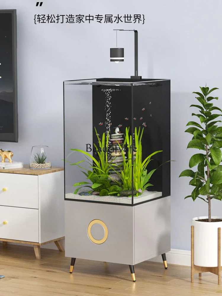 

yj9Fish tank bottom cabinet back filter ultra-white glass goldfish tank floor-to-ceiling household