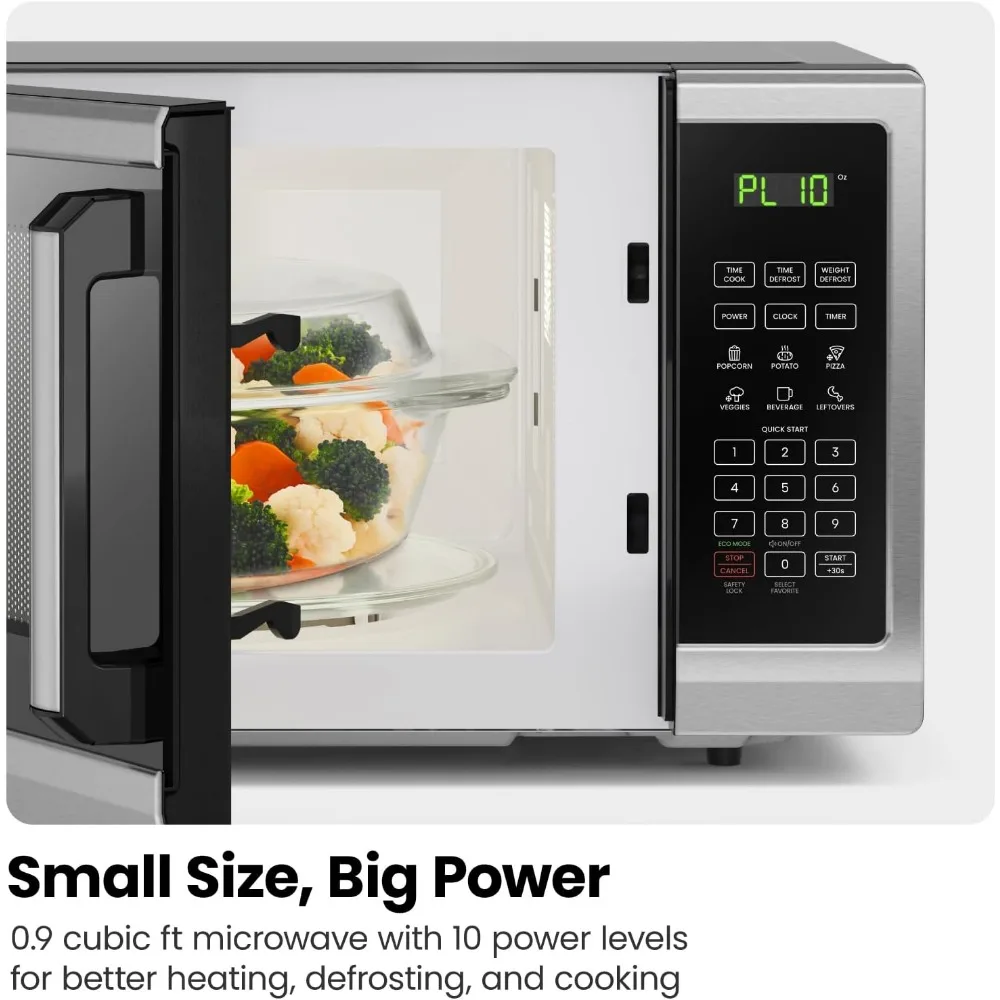 Countertop Microwave Oven 0.9 Cu. Ft. Digital Stainless Steel Microwave 900 Watt with 6 Presets, Eco Mode, Mute Option