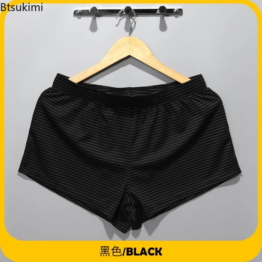 New 2026 Men's Striped Shorts Antibacterial Loose Home Sleepwear Male Comfortable Breathable Cool Feel Thin Style Boxer Shorts