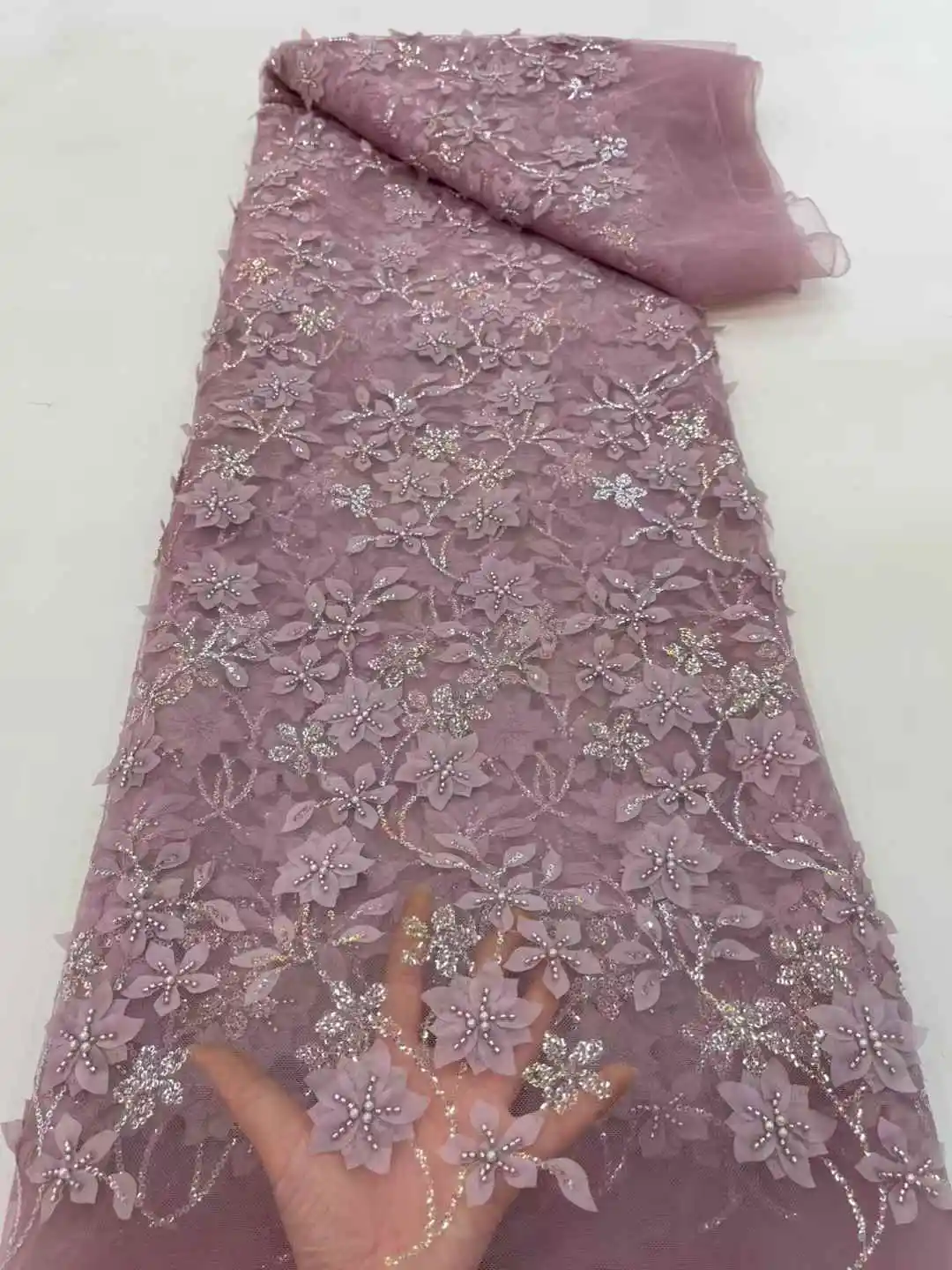 Luxury Beaded Embroidery African Lace Fabric High Quality French Sequined Tulle Fabric For Nigerian Wedding Party Dress XZ-32254