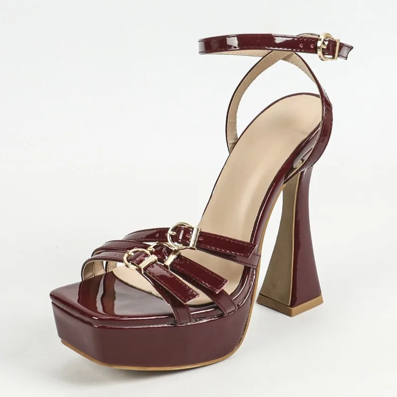 

Sexy Brand Platform Sandals Women Peep Toe Ankle Strap Belt Buckle Striptease Shoes Ladies Elegant Super High Heels Party Shoes