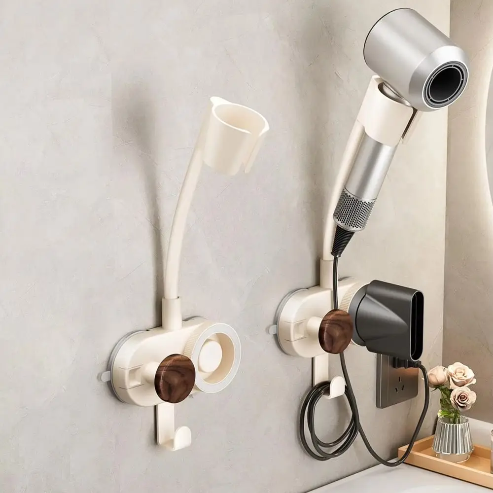 Hands Free Hair Dryer Holder Non-punching 360 Degree Rotation Hair Dryer Storage Bracket Waterproof Double Suction Cup