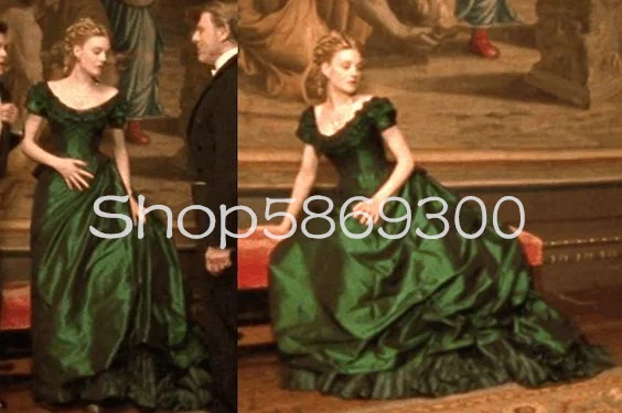 Emerald Green 2024 Victorian Prom Dress Ruffles Stain Lace-up Corset Civil War Film Costume History Evening Gown for Women