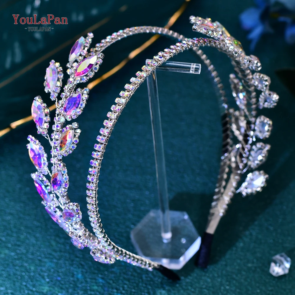 YouLaPan Bride Colorful AB Rhinestone Hair Hoop Handmade Wedding Sparkly Headband Hair Accessories Women Bling Headwear HP642