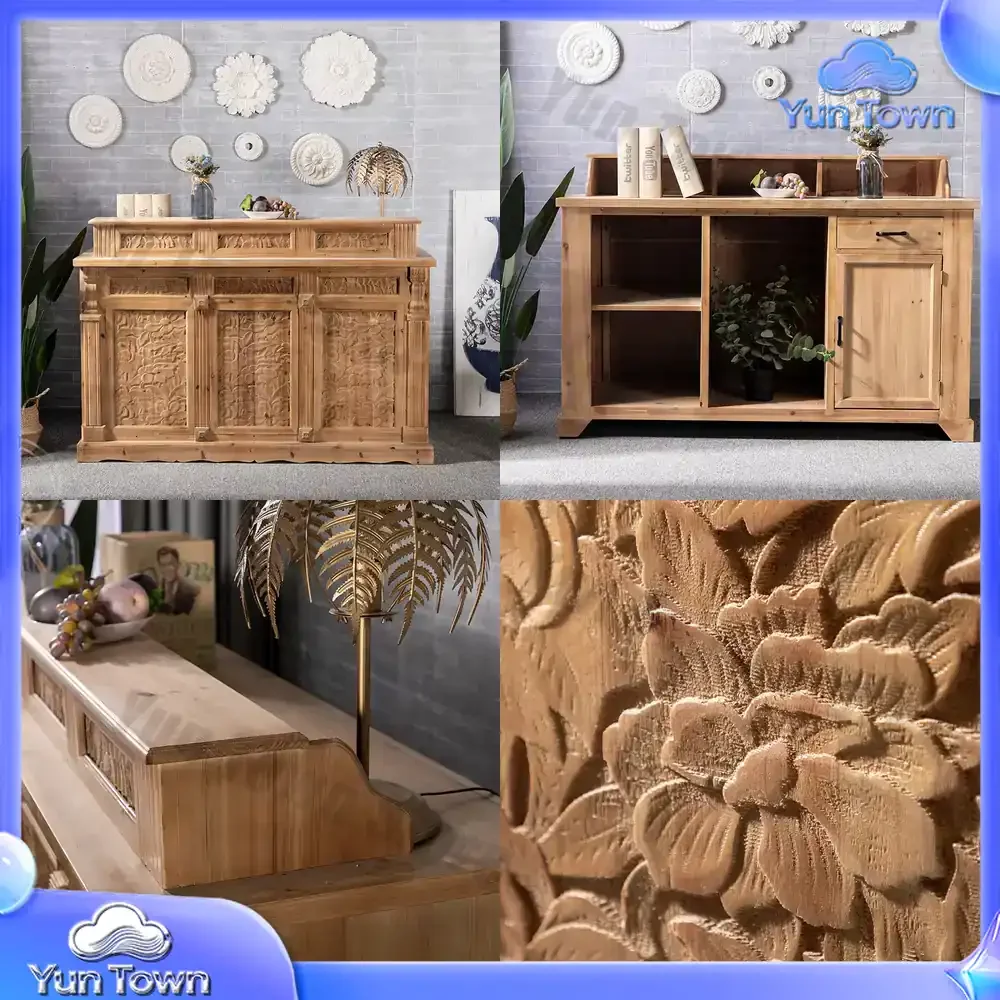 Vintage Chinese Style Solid Wood Bar Counter for Commercial Use Cashier Desk Spa Tea House Small Carved Counter for Flower