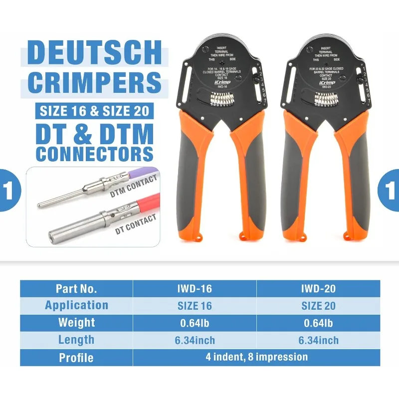 iCrimp KIT-DC02 Wire Crimping Tool Kit for Deutsch Connectors and Weather Pack Terminals with Connector Removal Tools