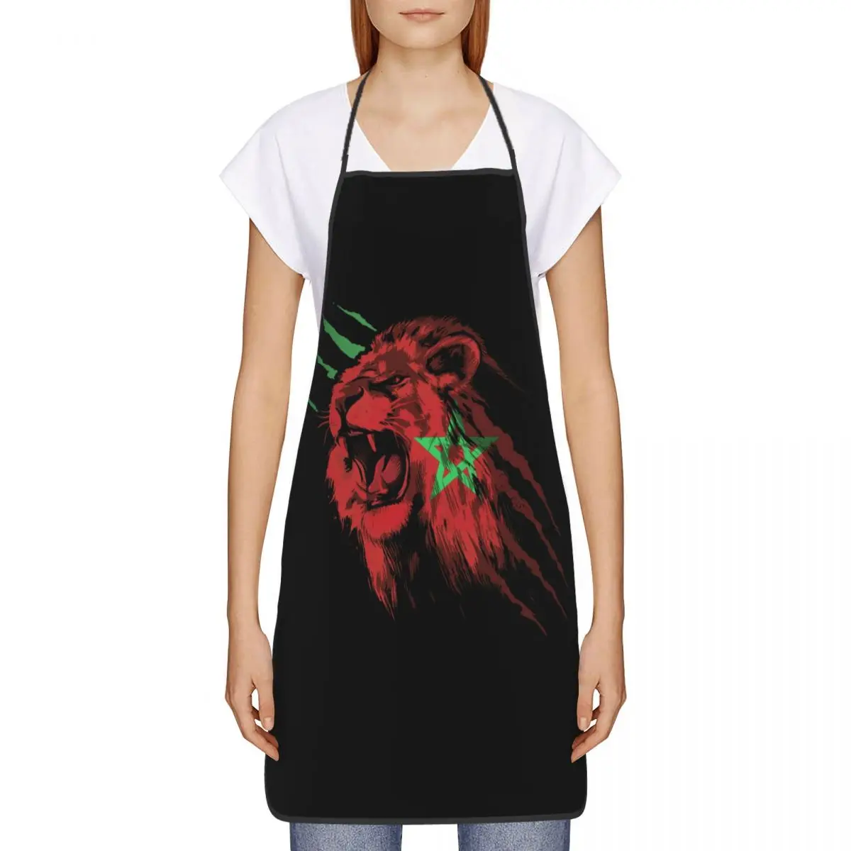 Funny Moroccan Atlas Lions Morocco Flag Bib Apron Men Women Unisex Kitchen Chef Tablier Cuisine for Cooking Baking Gardening