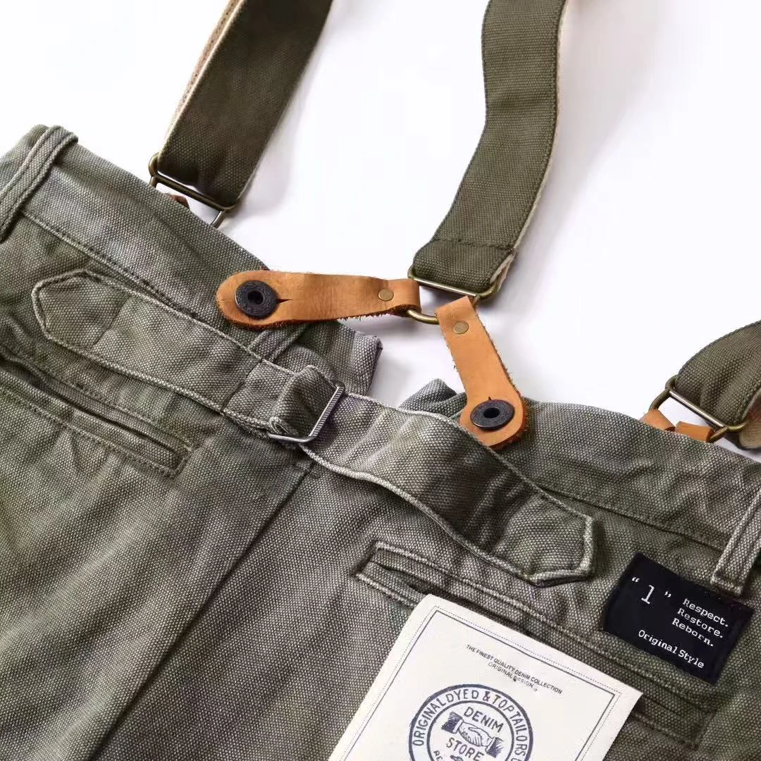 World War II Heavyweight 100% Cotton Washed Canvas Overalls - Durable Loose Straight Men's Lumberjack Casual Workwear Pants