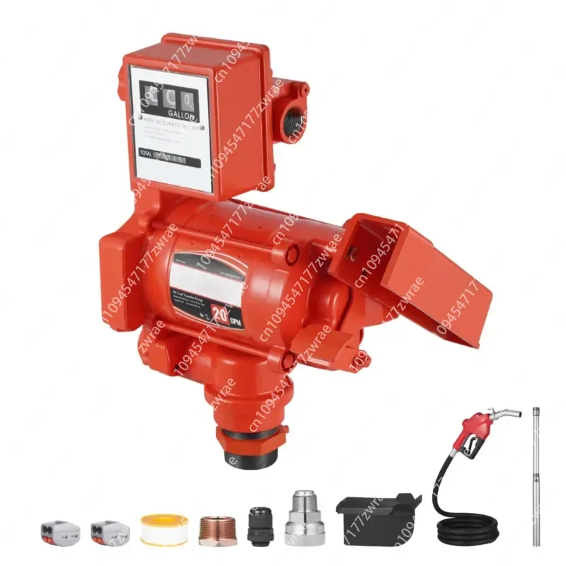 110V AC Electric 20 GPM Fuel Transfer Pump 76 L/min Meter Auto Shut Nozzle Discharge Ho For Diesel Fuel