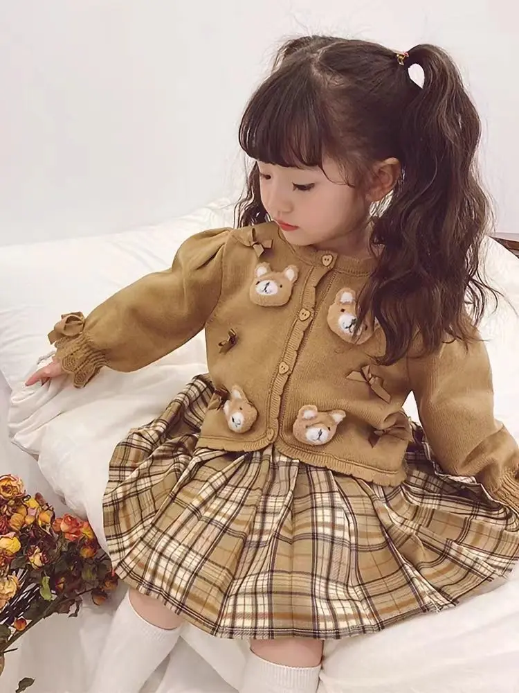 Kids Girls Sweaters Baby Girl Floral Pattern Knitted Cardigan Autumn Winter Hairball Cotton Tops Children\'s Coat Clothes