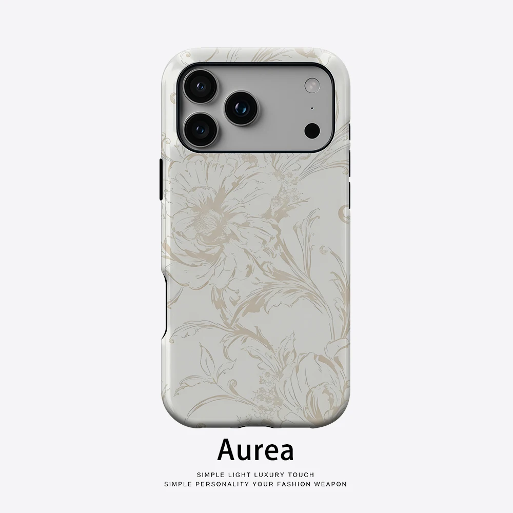 Aurea Case Matte Bumper für MagSafe Hülle für iPhone 18 17 16 15 14 Plus 13 Pro Max Stoßfeste Harte PC Beige Barock Blumenmuster Schutzhülle
