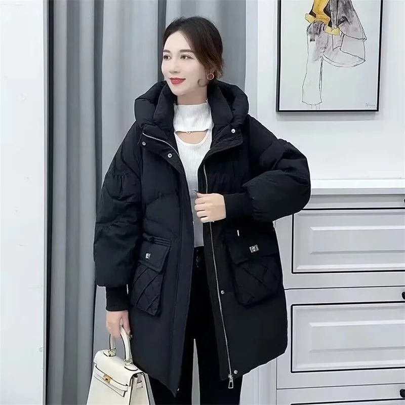 Veste d'hiver à capuche pour femme, Parkas en duvet de coton, ample, longue, décontractée, épaisse, chaude, imperméable, vêtements d'extérieur, nouvelle collection 2025