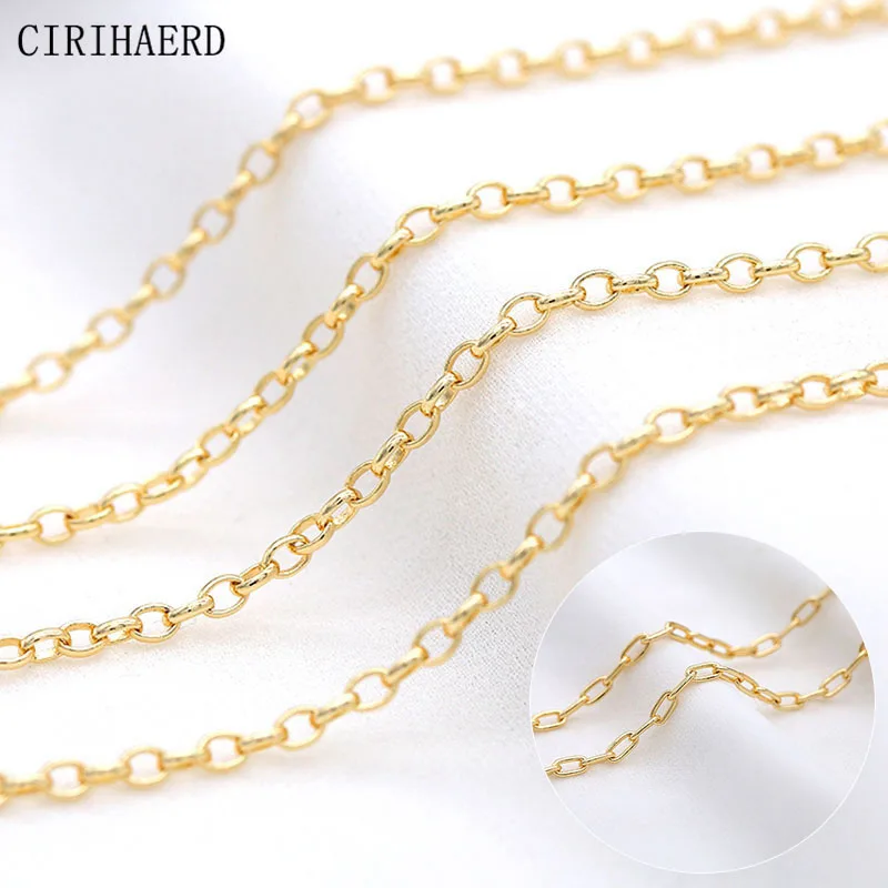 

2 Types 14k Gold Plated Brass Oval O Chain DIY Necklace Jewelry Accessories Fashion Women's Clavicle Chains Wholesale Supplies