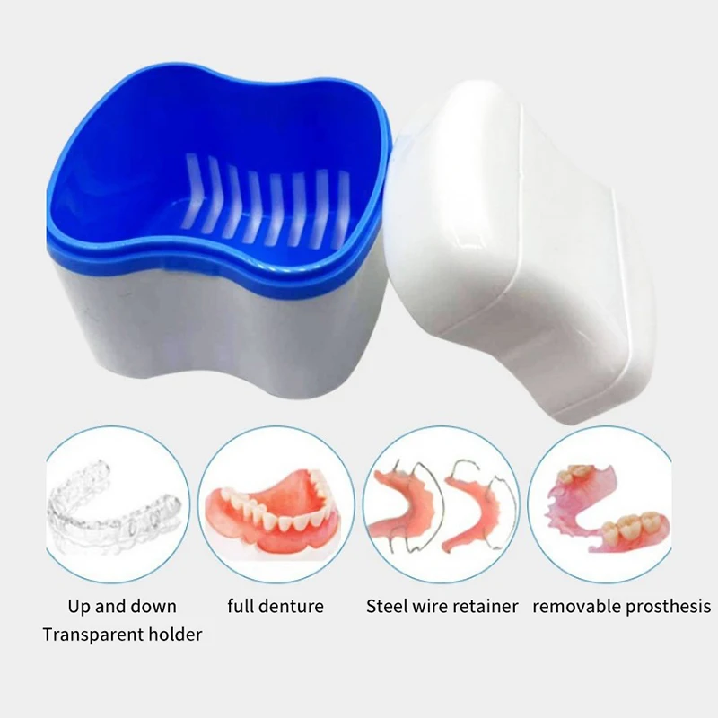 

Dental Denture Storage Box With Filter Screen OrthodonticTeeth Box Mouthguard Container Oral Hygiene Dentures Care