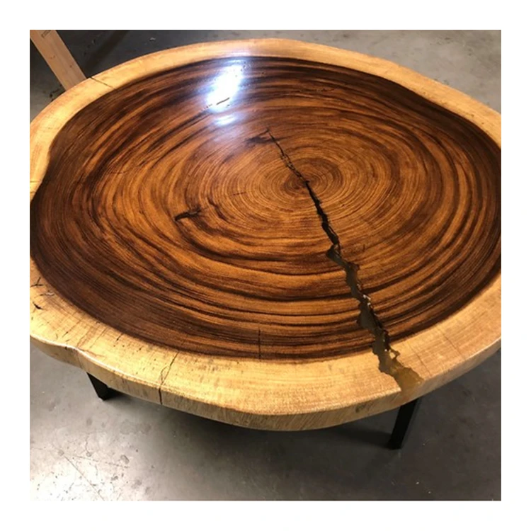 Round Walnut Slab Coffee Table With Resin Solid Wood Coffee Table Customized Size