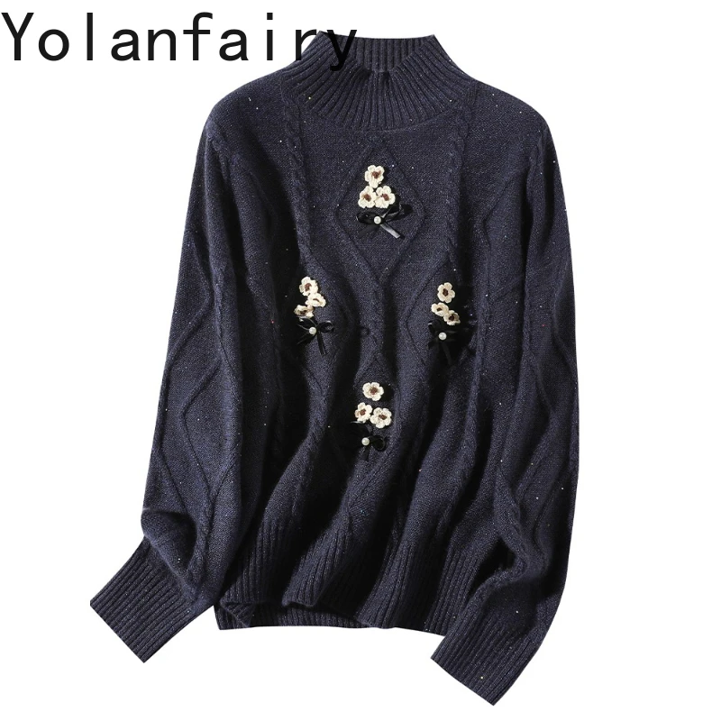 

YOLANFAIRY кашемировый свитер высокого качества, женский осенне-зимний корейский модный шерстяной свитер, женские повседневные базовые топы, пуловеры Femme