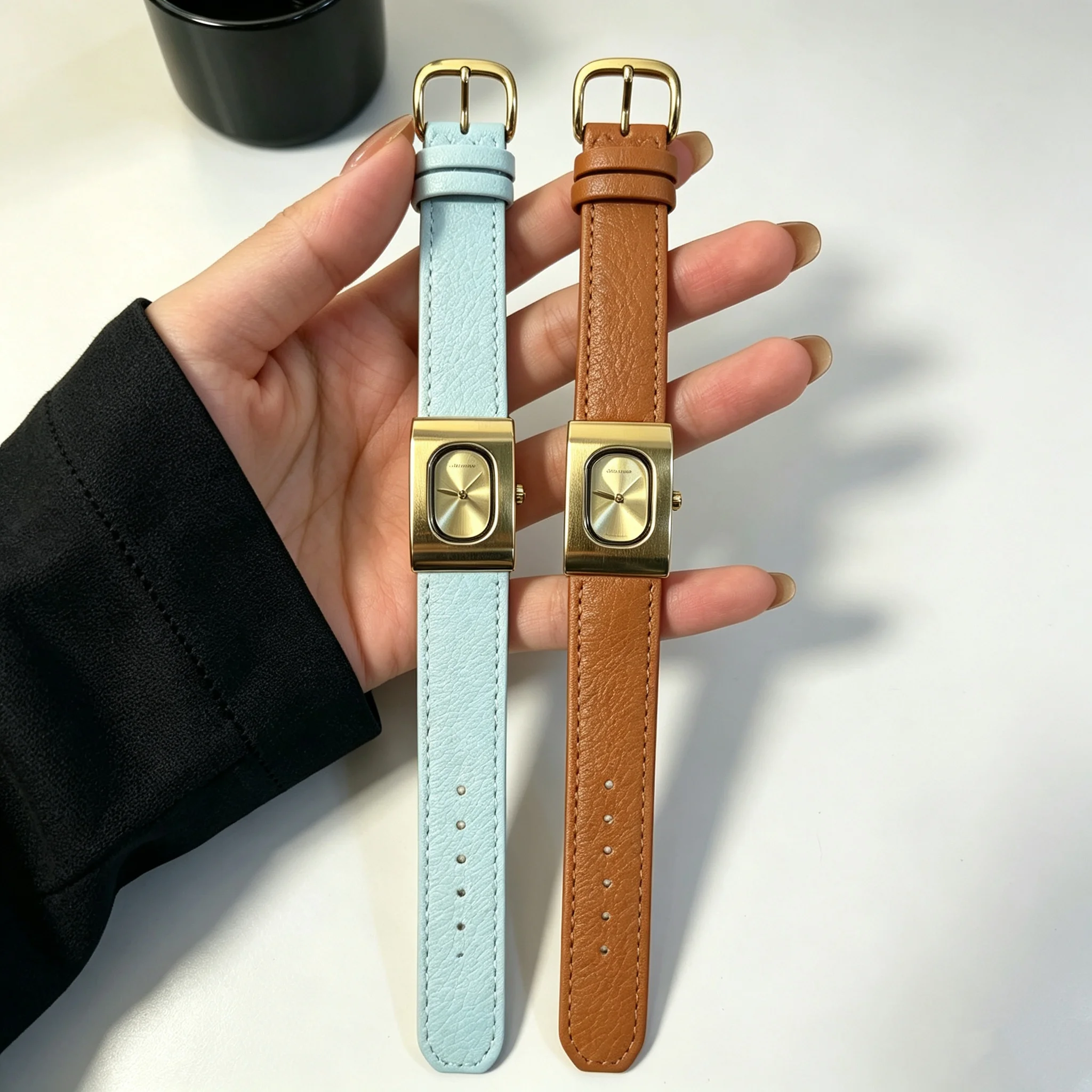 Women's retro square quartz watch, minimalist leather strap, elegant dress, women's daily casual watch