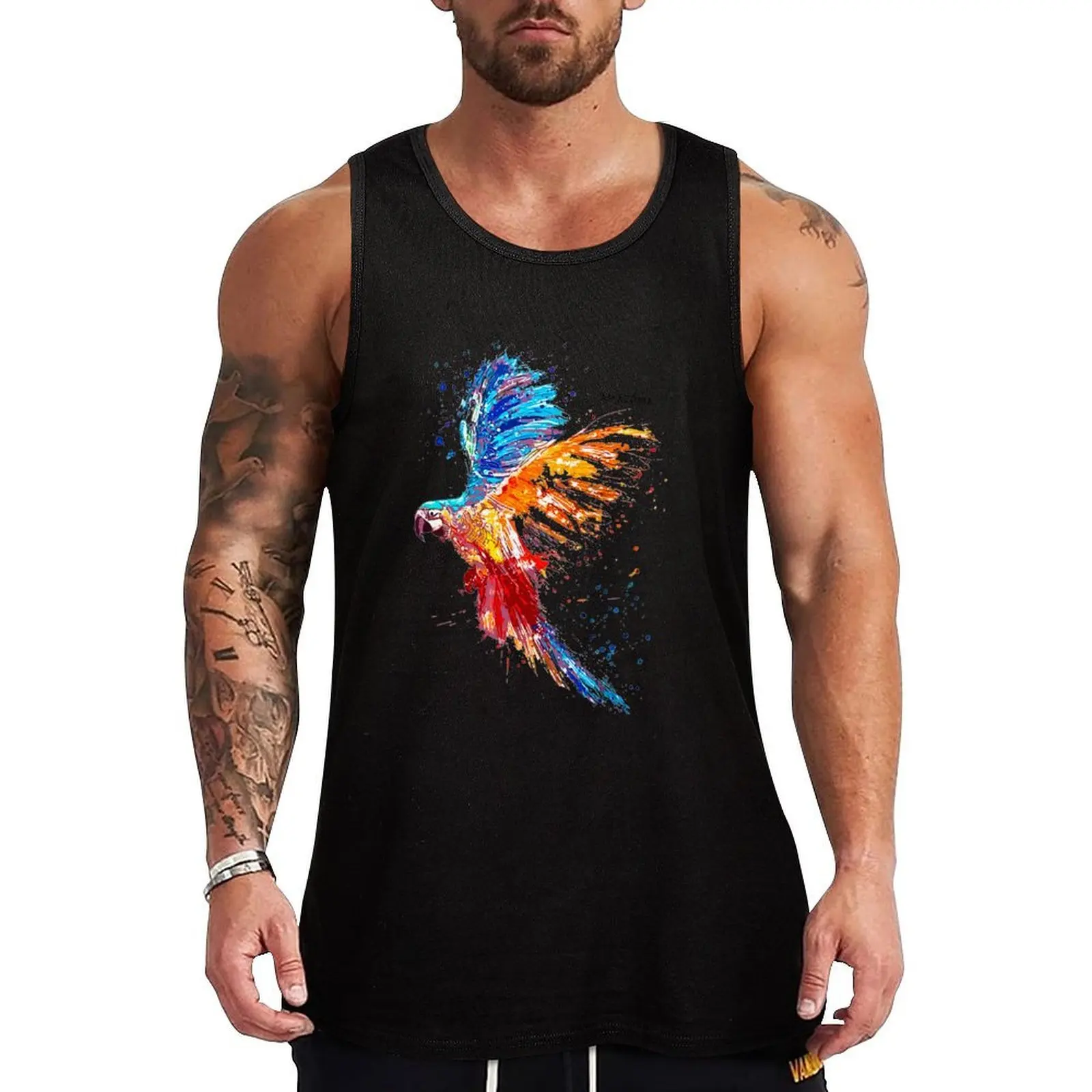 Camiseta sin mangas con estampado de texto y gráfico de letras de Macaw Paint - Amazonia Macaw Brazilian Birds, informal