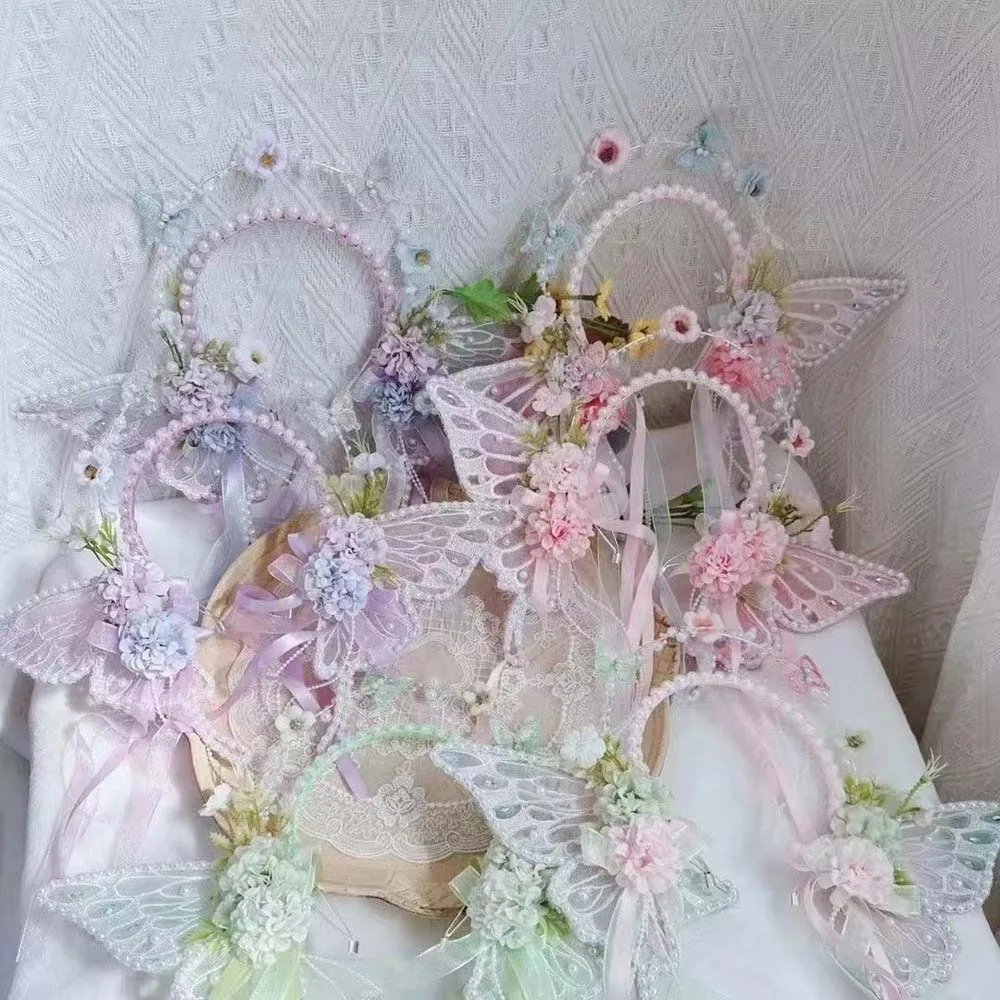 

Elegant Sweet Butterfly Fairy Hair Hoop Mesh Kawaii Elf Ear Headband Lolita Hair Ornaments Children's Headdress Girls