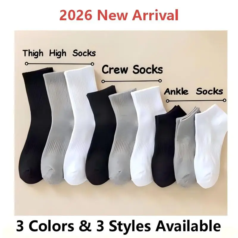 

5 Pairs Pack Crew/No Show Socks 3 Styles Available Unisex Cotton Socks Black & White Breathable Deodorant Student Sports Socks