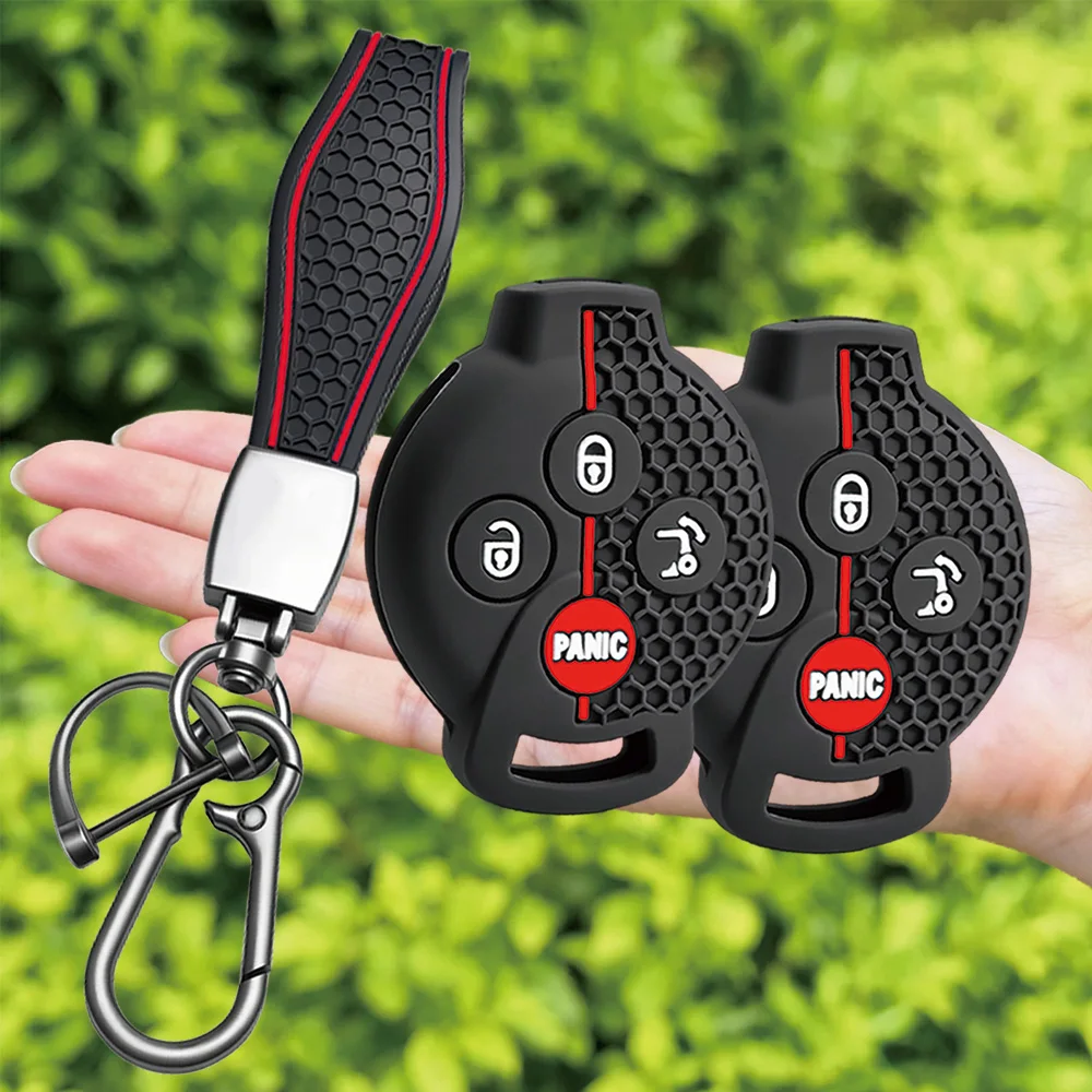 For Mercedes-Benz Smart Fortwo 451 Forfour 453 silicone car key fob cover with wrist strap and carabiner