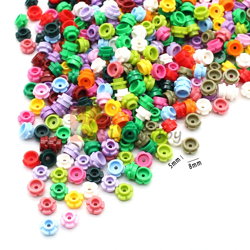 100pcs MOC Brick 24866 Plate Round 1x1 with Flower Edge 5 Petals Building Block Plant Garden Compatible with Grass Assembled Toy