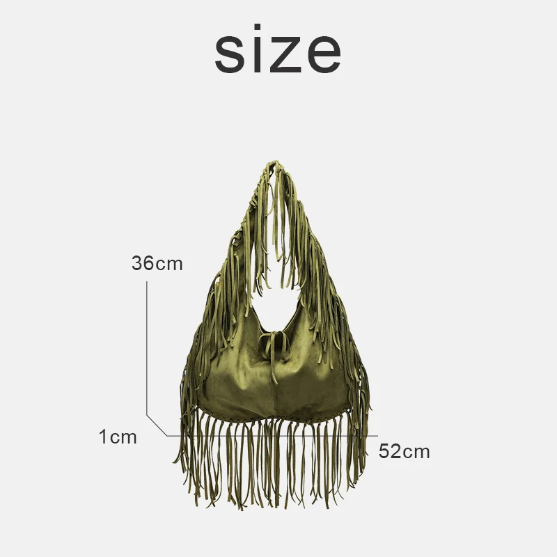 Bohemian Faux Suede Half Moon Bags For Women Luxury Designer Handbags Purses 2024 New In Tassel Large Capacity Underarm Shoulder