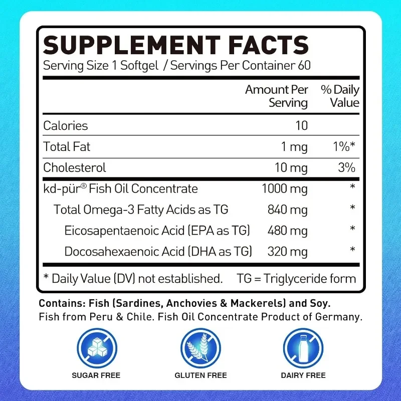 Omega 3 Fish Oil Concentrated Soft Capsules 1000mg, containing 480mg EPA and 320mg DHA, joint and eye health supplements - view 5
