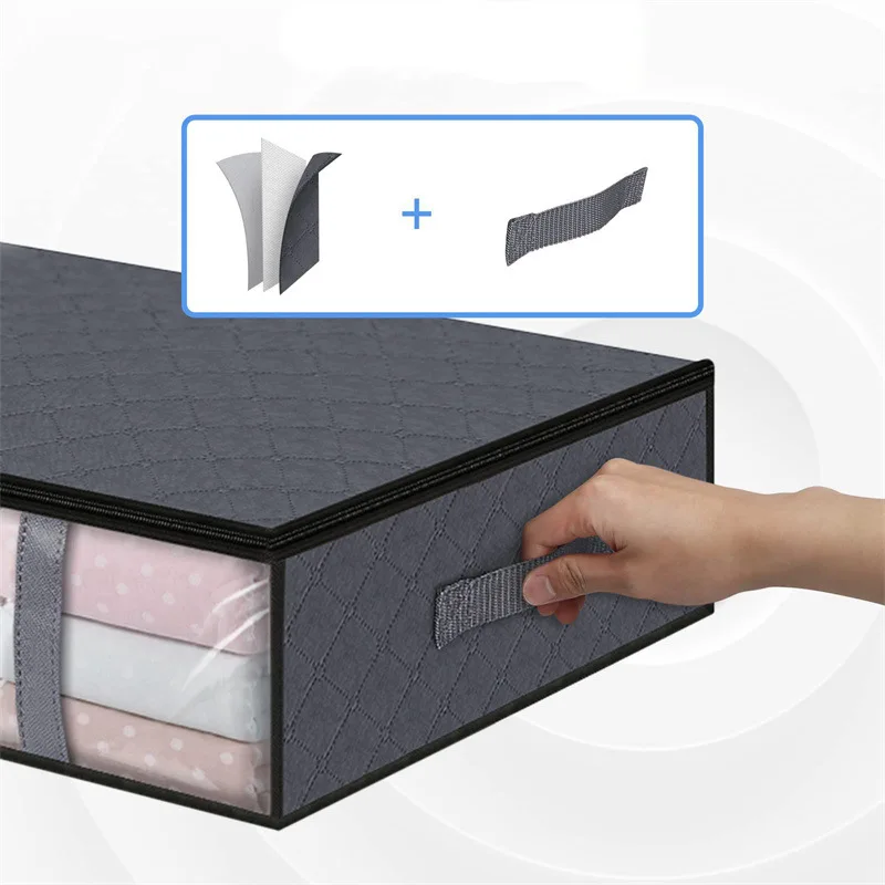 1pc/2pcs Simple Zipper Underbed Storage Bag, Foldable Organizer With Window, Lightweight Clothes Container With Handles