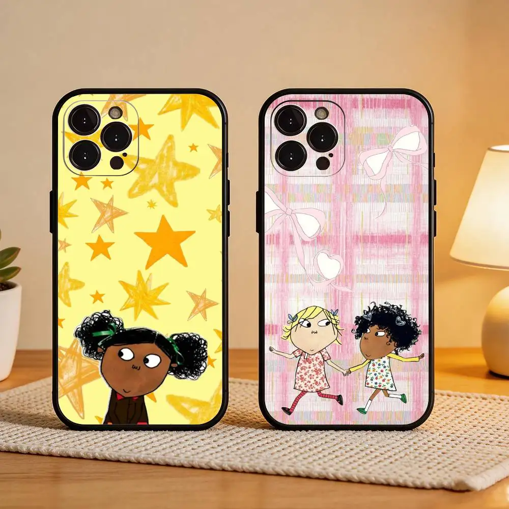 

C-Charlie And L-Lola Anime Phone Case For iPhone17,16,15,14,13,12Plus,Pro Max,XS,5G Soft Silicone Black Cover
