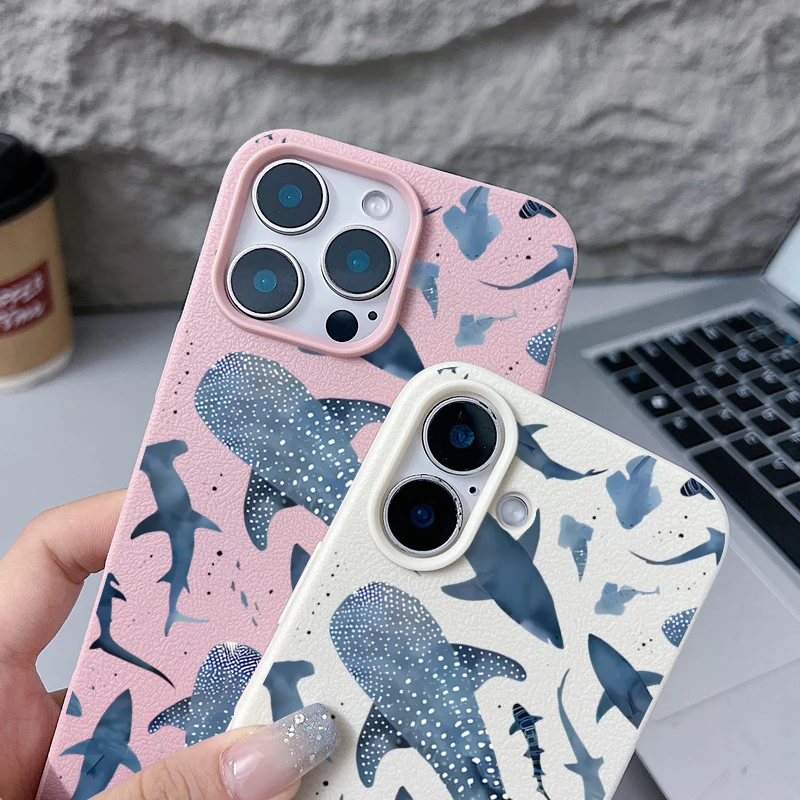 Чехол для телефона с рисунком океанской акулы и кита для iPhone 17 Air 16 15 Pro 14 13 12 Pro Max 16 17 15 Pro 16e 11, чехол из ТПУ с текстурой кожи