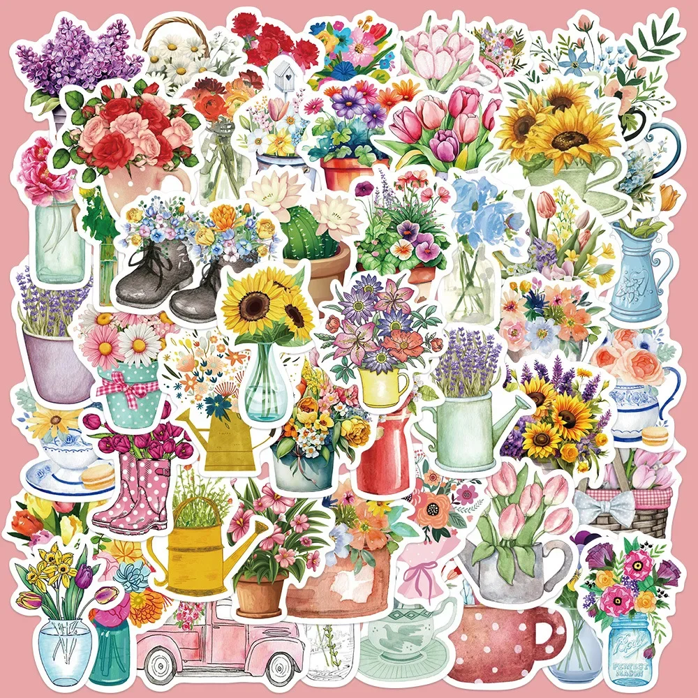 

10/30/50Pcs Flower Floral Waterproof Graffiti Sticker Aesthetic Decorative Luggage Laptop Phone Fridge Scrapbook Kids Stickers