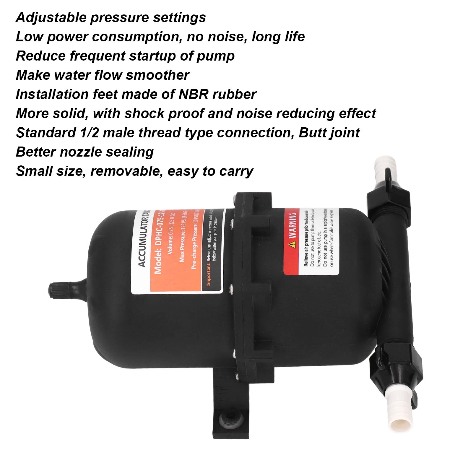 Réservoir d'accumulateur RV 0,75 l maximum 125PSI 1/2MNPT, raccord de Port pour camping-car, bateau, remorques de voyage, caravanes, accessoires de pompe