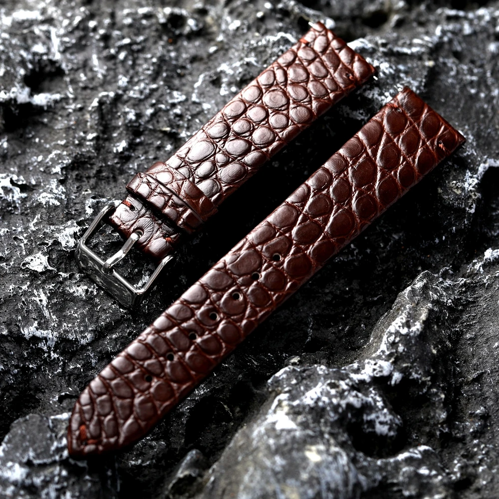 Handmade American Crocodile Leather Strap Ultra Thin 18 19 20 21 22MM Black Brown Men Genuine Leather Bracelet Quick Release