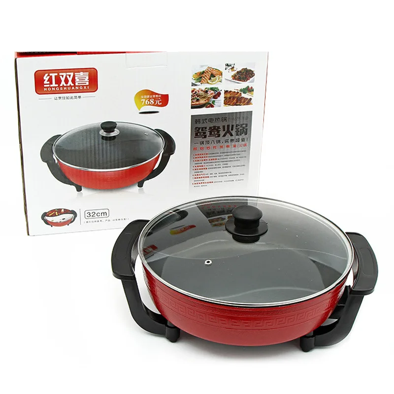 Large-capacity Korean electric hot pot, multi-function alloy cooling chassis, household mandarin duck electric hot pot