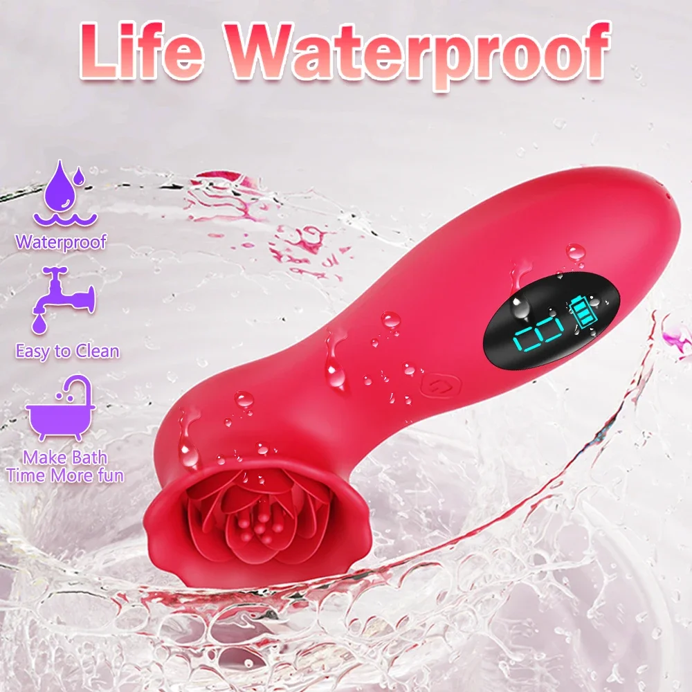 Rose-vibrador de punto G para mujer, estimulador de clítoris, masajeador de pezones y Vagina, potente masturbador femenino LCD, Juguetes sexuales