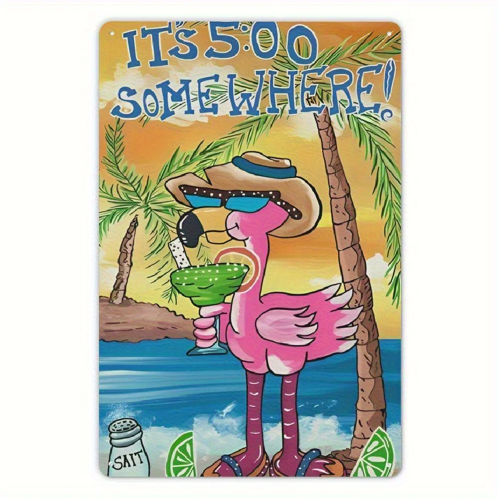   Flamingo Summer Metal Sign- Tropical Beach Wall Art with 