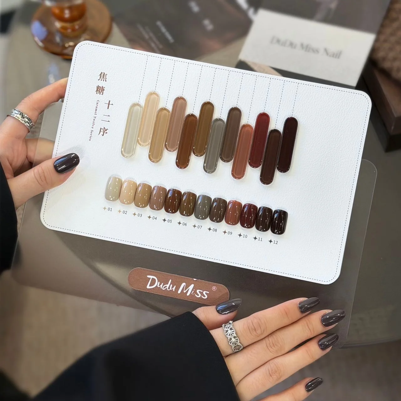 12 Color Caramel Nail Gel, Soft Milk Coffee | Light | Deep Chocolate, Autumn Winter Essential Colors, Includes Color Palette