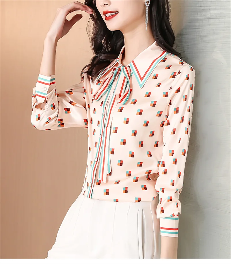 FANIECES camisas e blusas para mujer Bow Neck Pink Apricot Shirt Women 2024 Summer Chiffon Long Sleeve Tops Casual Blouse