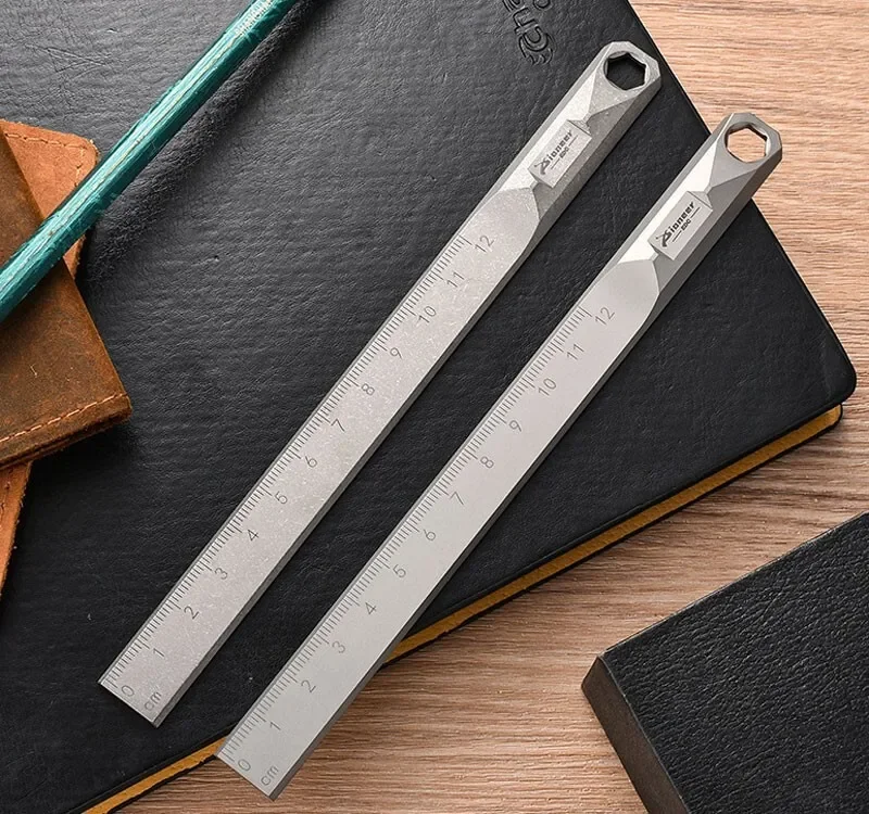 FEGVE EDC Titanium Alloy Scale Metric 12CM Ruler Portable Wrench Student Stationery