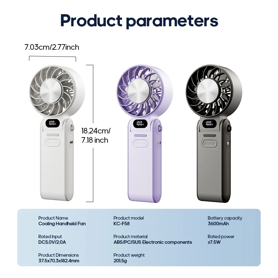Kinscoter مروحة تبريد جديدة محمولة 3600 مللي أمبير في الساعة مروحة محمولة قابلة للطي 100 مستوى تحكم مجاني عالية السرعة مروحة شخصية صغيرة مع حبل