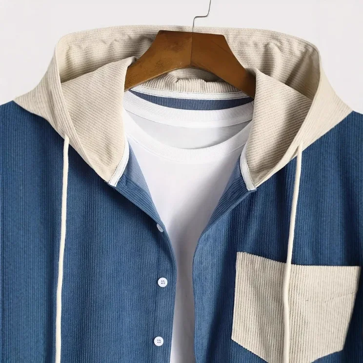 Casual Hooded Shirt Jacket for Men Versatile Long Sleeve Button up Coat Comfortable Loose Fit Spring Autumn Winter Outerwear
