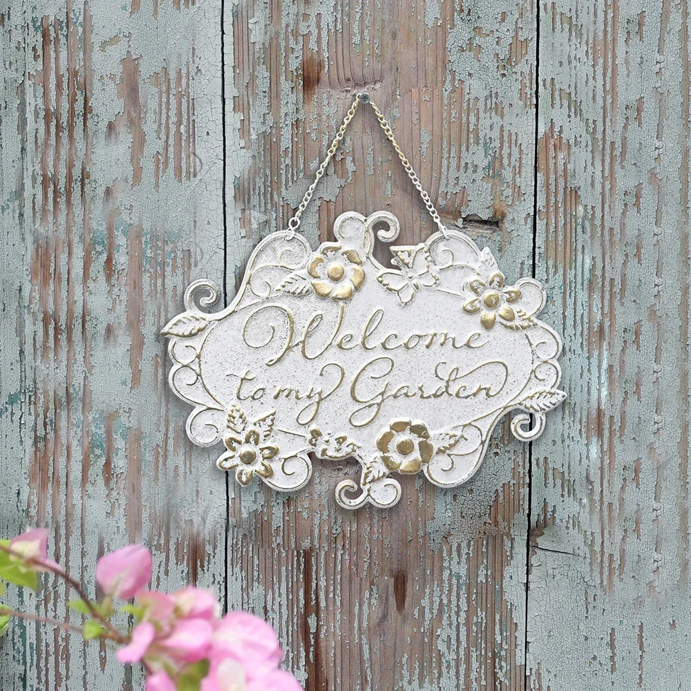 Iron Art Listing Welcome Doorplate European Style Retro Blue White Wall-mounted Garden Courtyard Decorative Signage 31x23cm
