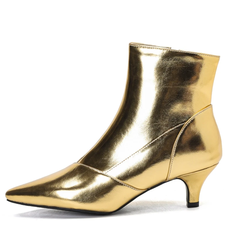 Elegant Women's Ankle Boots Luxury Gold Silver Short Boot Ladies Waterproof Winter Med Heels Party Dance Shoes Large Size 45 48