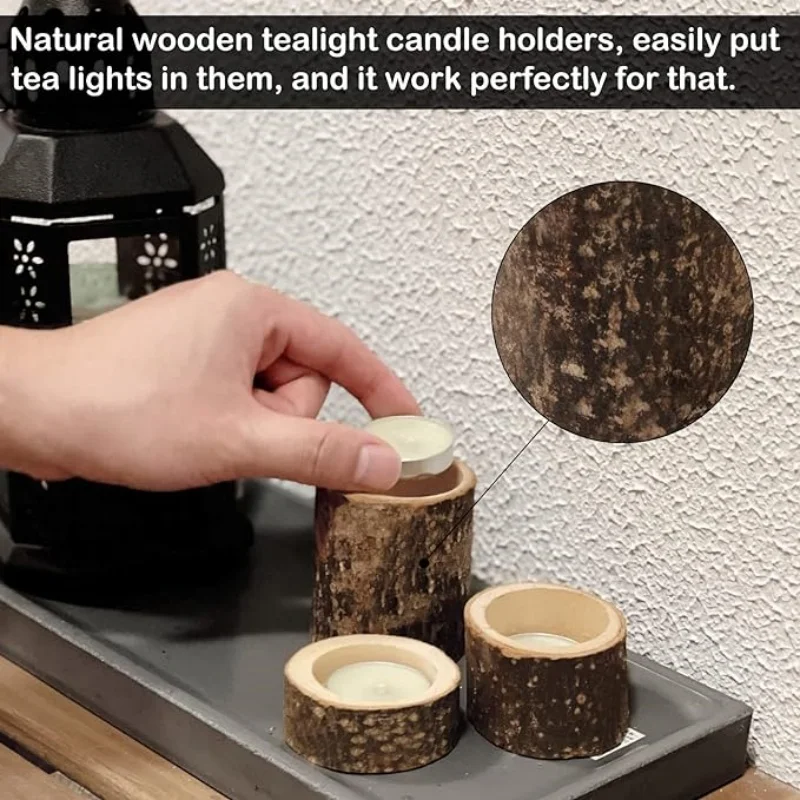 Wood Tea Light Candle Holders Rustic Tealight Candlestick Home Table Wedding Birthday Party Valentine\'s Day Home Decorations