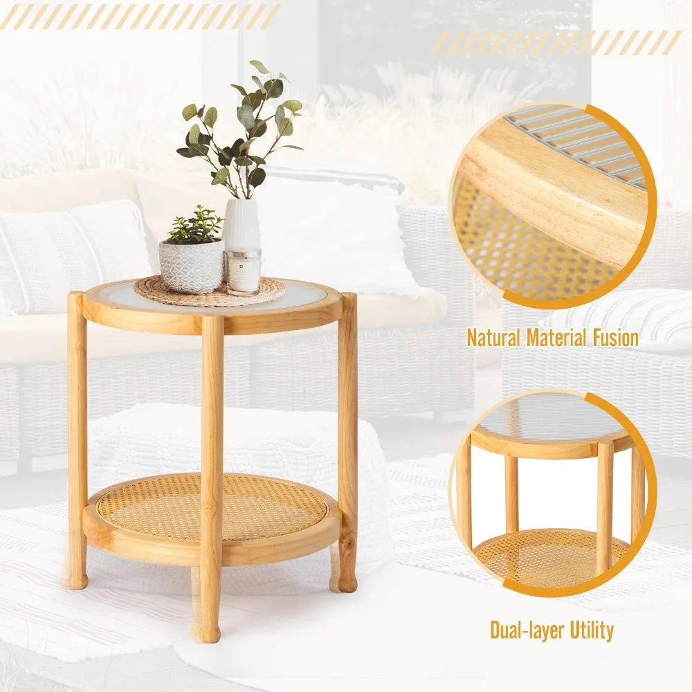 Garden 20 In/Outdoor Modern Round Coffee Table Side with Storage Open Shelf