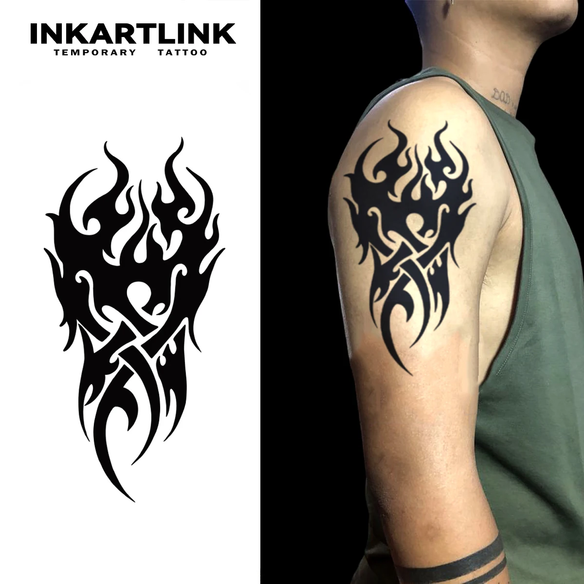 INKARTLINK Keltisches Flammen-Tattoo-Patch, 1–2 Wochen, langlebiges, verflochtenes Totem-Design, wasserfestes temporäres Tattoo