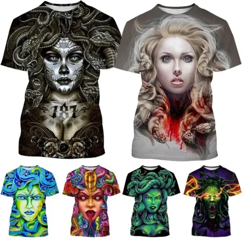 

Fashion Men Clothing New Medusa Mythology Monster T-shirt Snake Hair Beauty Street Unisex Oversized T Shirt Harajuku Tops Tees