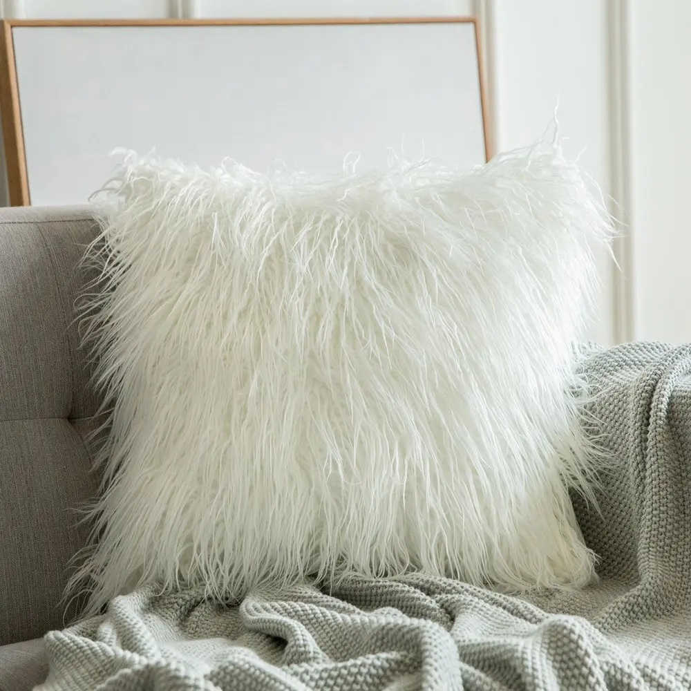 นุ่มสบาย Fluffy Solid Plush โซฟาเบาะรองนั่งฝาครอบโมเดิร์นโยนกรณีหมอนโซฟารถยนต์ Home Decor อุปกรณ์45*45ซม.
